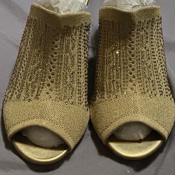 LAUREN LORRAINE NEW in BOX MARTHA GOLD MESH WEDGE MULE RHINESTONED SIZE 6 1/2 M - Picture 4 of 9